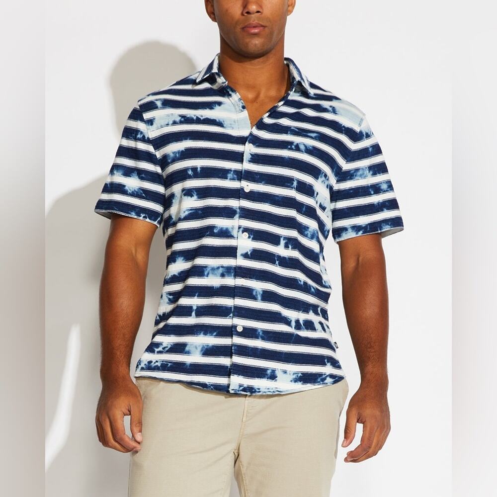 Naxos by Civil Society Mens Indigo Marbled Button Up Knit Shirt Sz XL‎